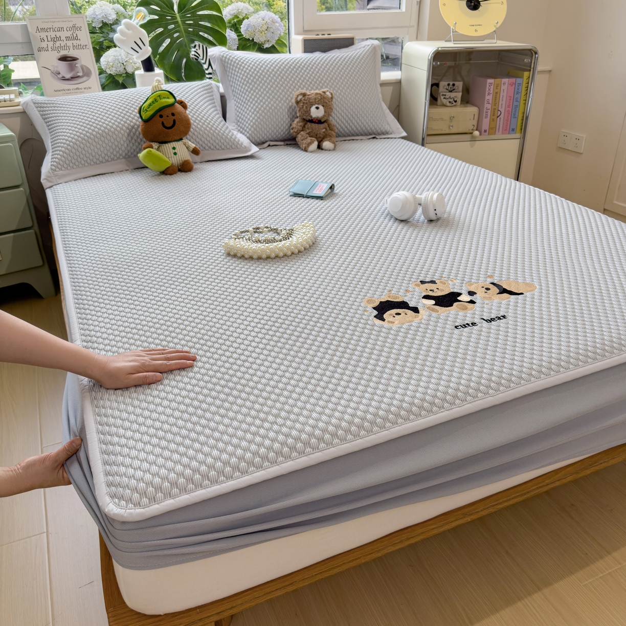 91家纺网 家纺一手货源 找家纺 （总）孩子王家纺 2026新款A类卡通3D冰豆豆凉席三件套凉感值过0.21夏天刺绣冰丝席可机洗儿童