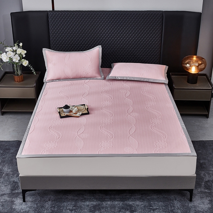 91家纺网 家纺一手货源 找家纺 （总）库里梦家纺 2026新款轻奢高克重复合PE高分子凉席床笠三件套-芳菲