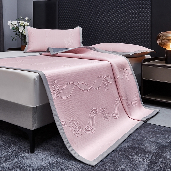 91家纺网 家纺一手货源 找家纺 （总）库里梦家纺 2026新款轻奢高克重复合PE高分子凉席床笠三件套-芳菲