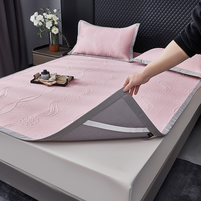 91家纺网 家纺一手货源 找家纺 （总）库里梦家纺 2026新款轻奢高克重复合PE高分子凉席床笠三件套-芳菲