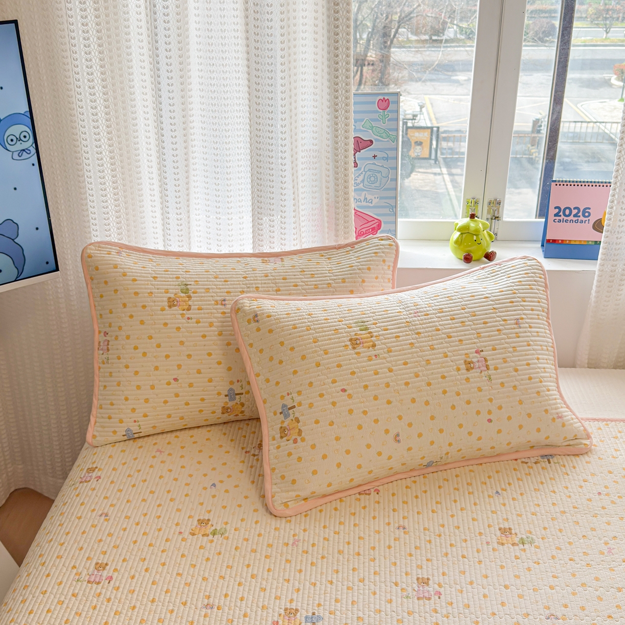 91家纺网 家纺一手货源 找家纺 雅萱家纺 2026新款双面全棉砂洗印花床盖三件套 甜桔