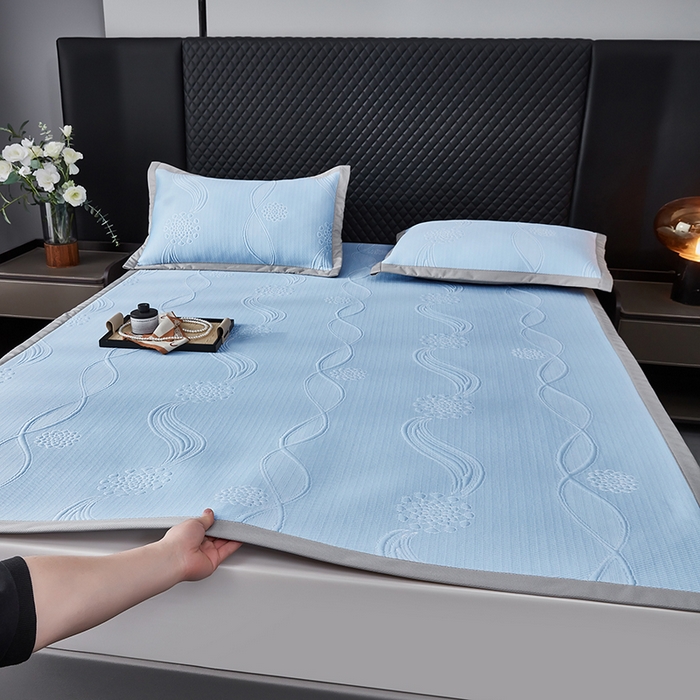 91家纺网 家纺一手货源 找家纺 （总）库里梦家纺 2026新款轻奢高克重复合PE高分子凉席床笠三件套-芳菲