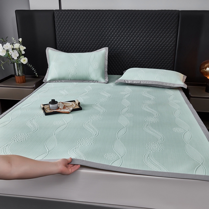 91家纺网 家纺一手货源 找家纺 （总）库里梦家纺 2026新款轻奢高克重复合PE高分子凉席床笠三件套-芳菲