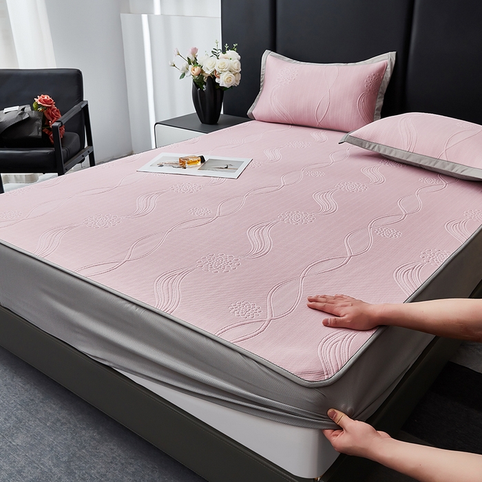 91家纺网 家纺一手货源 找家纺 （总）库里梦家纺 2026新款轻奢高克重复合PE高分子凉席床笠三件套-芳菲