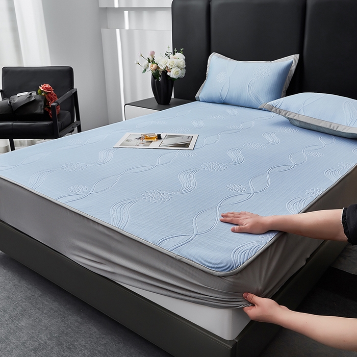 91家纺网 家纺一手货源 找家纺 （总）库里梦家纺 2026新款轻奢高克重复合PE高分子凉席床笠三件套-芳菲