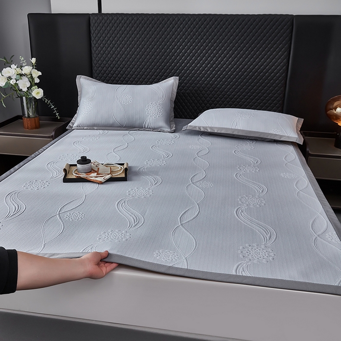 库里梦家纺 2026新款轻奢高克重复合PE高分子凉席床笠三件套-芳菲 芳菲-灰色床席款