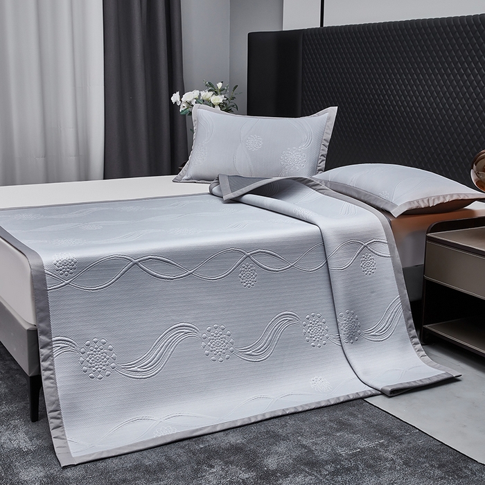 91家纺网 家纺一手货源 找家纺 库里梦家纺 2026新款轻奢高克重复合PE高分子凉席床笠三件套-芳菲 芳菲-灰色床席款