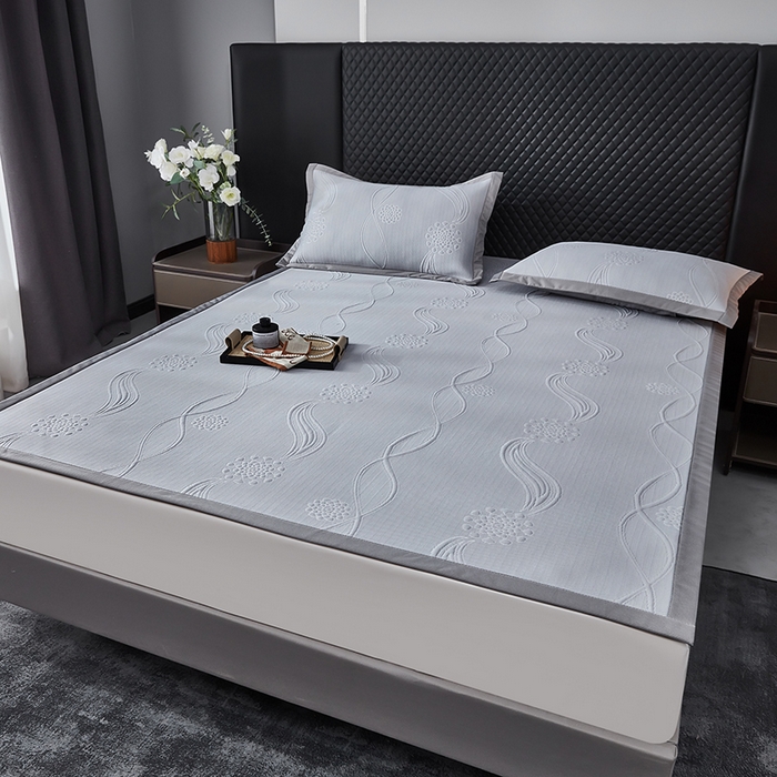 91家纺网 家纺一手货源 找家纺 库里梦家纺 2026新款轻奢高克重复合PE高分子凉席床笠三件套-芳菲 芳菲-灰色床席款