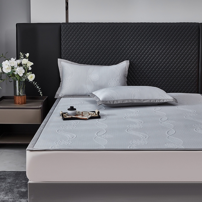 91家纺网 家纺一手货源 找家纺 库里梦家纺 2026新款轻奢高克重复合PE高分子凉席床笠三件套-芳菲 芳菲-灰色床席款