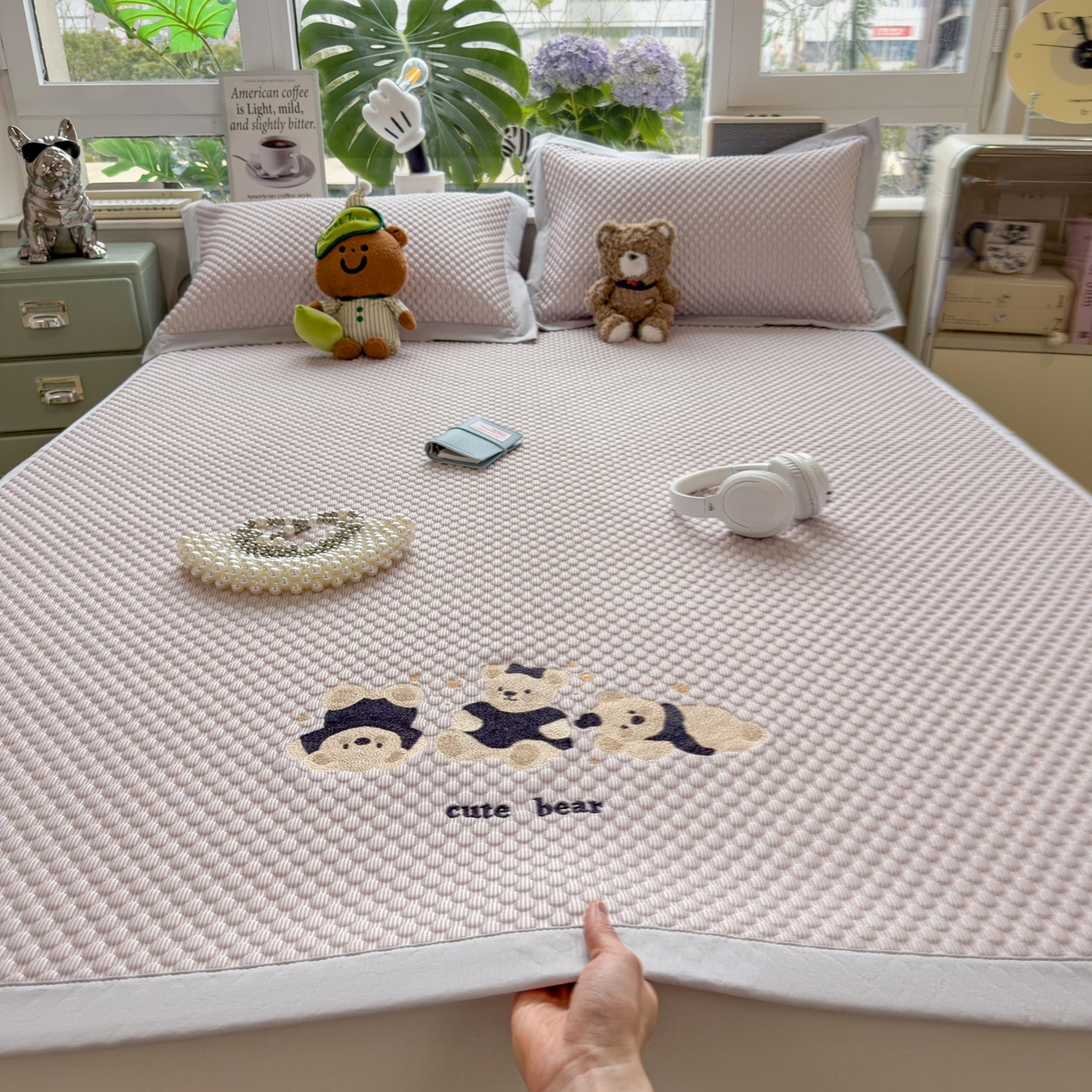 孩子王家纺 2026新款A类卡通3D冰豆豆凉席三件套凉感值过0.21夏天刺绣冰丝席可机洗儿童 冰晶紫-床席款