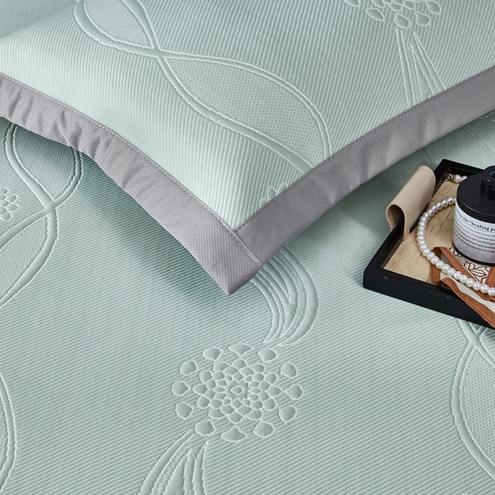 91家纺网 家纺一手货源 找家纺 库里梦家纺 2026新款轻奢高克重复合PE高分子凉席床笠三件套-芳菲 芳菲-绿色床席款