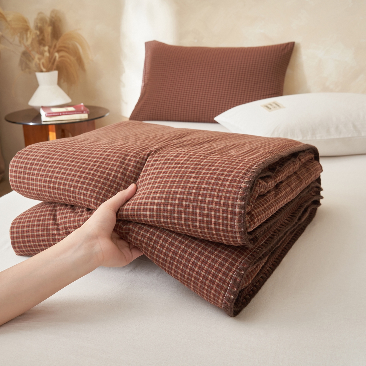 91家纺网 家纺一手货源 找家纺 （总）晨曦家纺 2026新款INS博主风A类全棉色织水洗棉格子夏凉被棉花被夏被空调被四件套