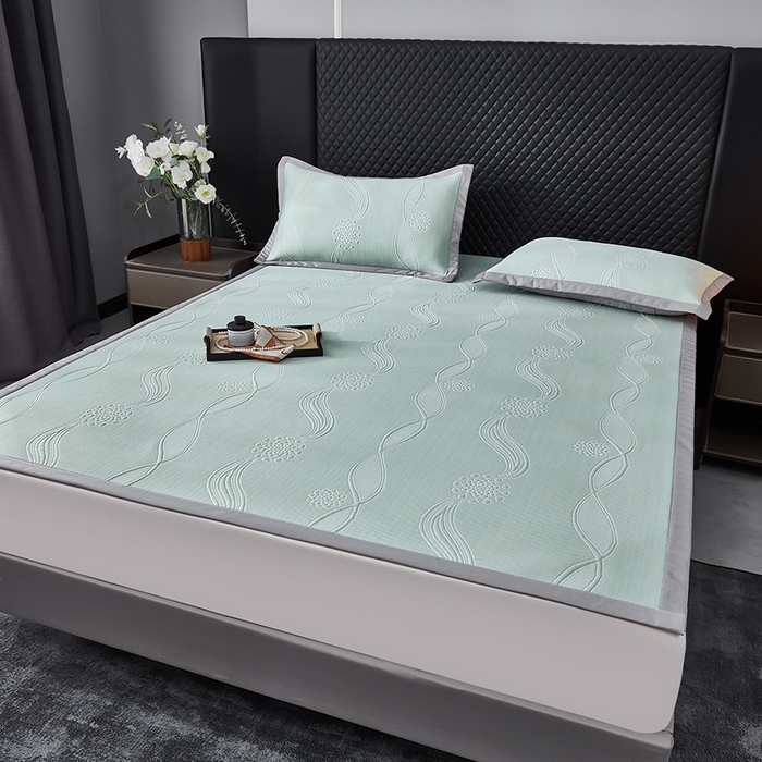 91家纺网 家纺一手货源 找家纺 库里梦家纺 2026新款轻奢高克重复合PE高分子凉席床笠三件套-芳菲 芳菲-绿色床席款