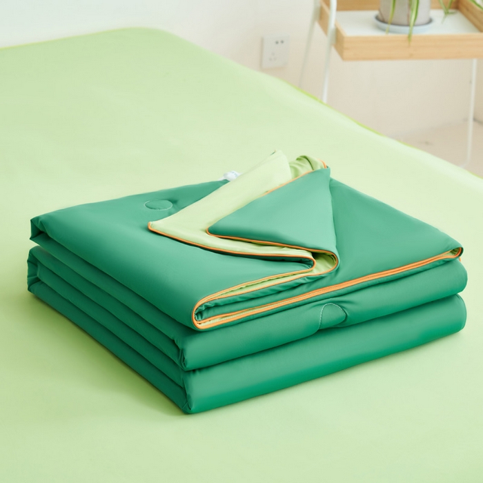 晨曦家纺 2026新款凉感丝清凉大豆夏被夏凉被空调被凉席四件套-熊猫冻冻被 冻冻被-深蓝拼苹果绿