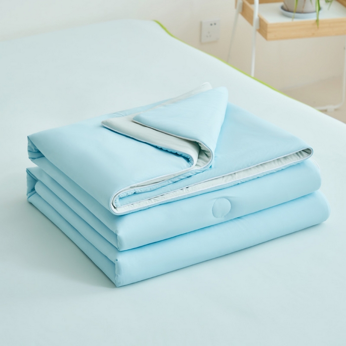 晨曦家纺 2026新款凉感丝清凉大豆夏被夏凉被空调被凉席四件套-熊猫冻冻被 冻冻被-天青色拼天蓝