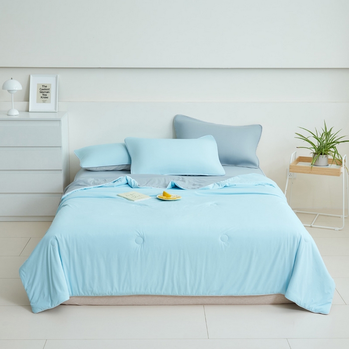 91家纺网 家纺一手货源 找家纺 晨曦家纺 2026新款凉感丝清凉大豆夏被夏凉被空调被凉席四件套-熊猫冻冻被 冻冻被-雾蓝灰