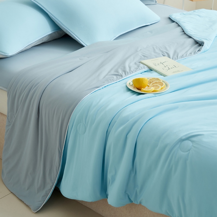 91家纺网 家纺一手货源 找家纺 晨曦家纺 2026新款凉感丝清凉大豆夏被夏凉被空调被凉席四件套-熊猫冻冻被 冻冻被-雾蓝灰