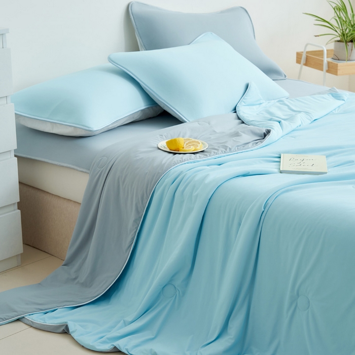 91家纺网 家纺一手货源 找家纺 晨曦家纺 2026新款凉感丝清凉大豆夏被夏凉被空调被凉席四件套-熊猫冻冻被 冻冻被-雾蓝灰