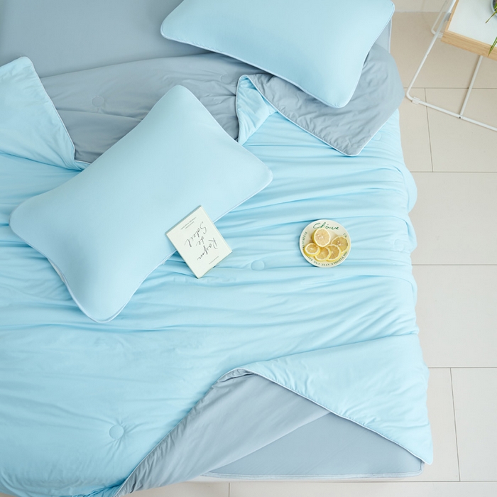 91家纺网 家纺一手货源 找家纺 晨曦家纺 2026新款凉感丝清凉大豆夏被夏凉被空调被凉席四件套-熊猫冻冻被 冻冻被-雾蓝灰