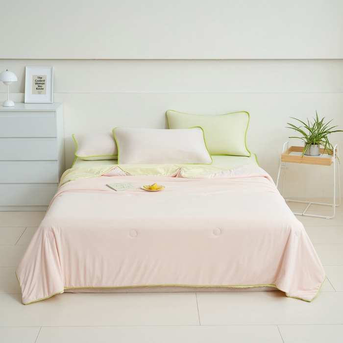 91家纺网 家纺一手货源 找家纺 晨曦家纺 2026新款凉感丝清凉大豆夏被夏凉被空调被凉席四件套-熊猫冻冻被 冻冻被-微醺奶油黄粉