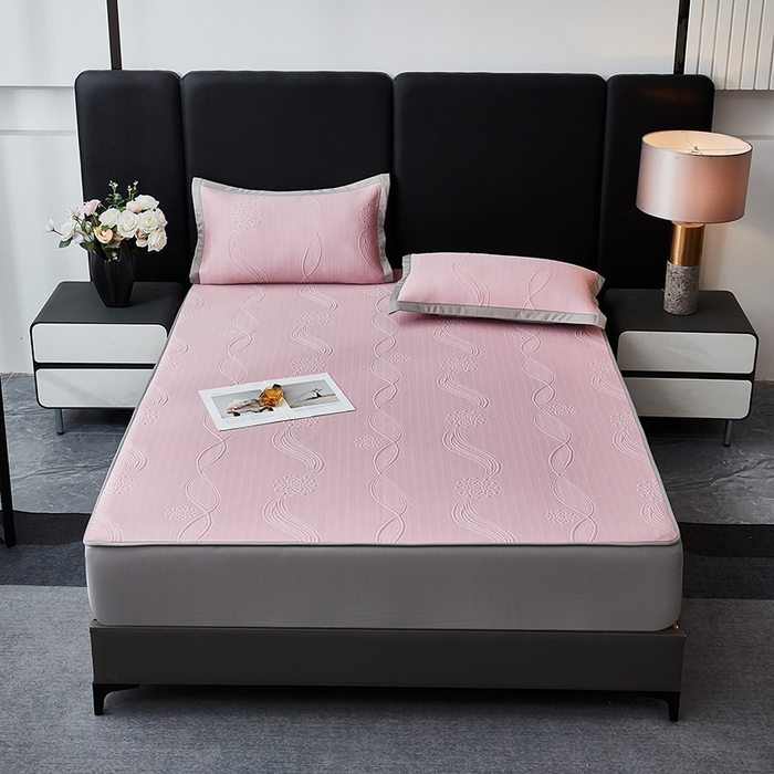 91家纺网 家纺一手货源 找家纺 库里梦家纺 2026新款轻奢高克重复合PE高分子凉席床笠三件套-芳菲 芳菲-粉色床笠款