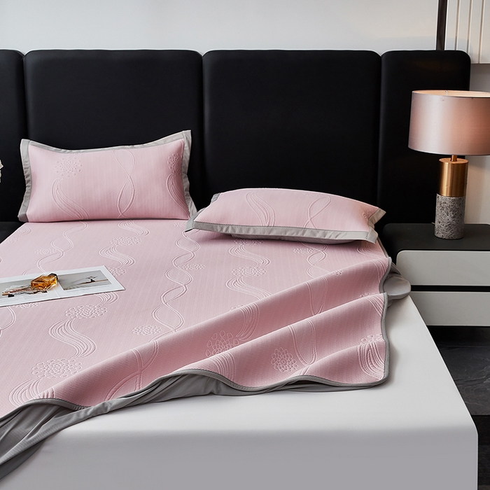 91家纺网 家纺一手货源 找家纺 库里梦家纺 2026新款轻奢高克重复合PE高分子凉席床笠三件套-芳菲 芳菲-粉色床笠款