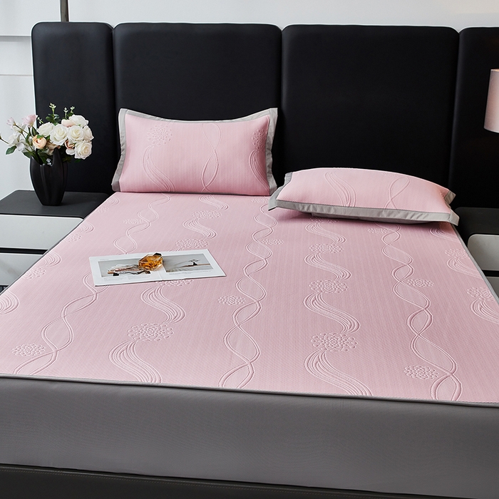 91家纺网 家纺一手货源 找家纺 库里梦家纺 2026新款轻奢高克重复合PE高分子凉席床笠三件套-芳菲 芳菲-粉色床笠款