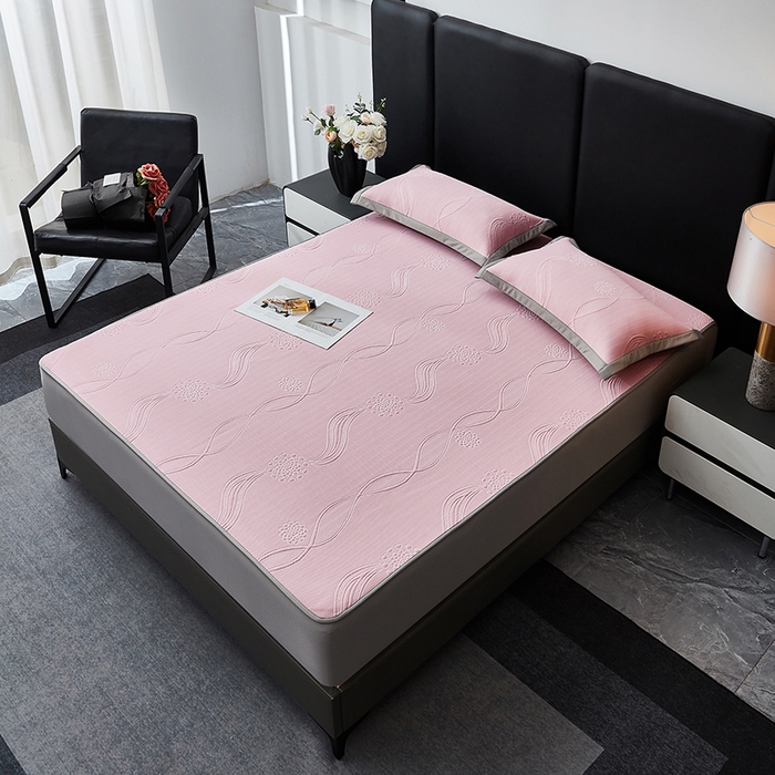 91家纺网 家纺一手货源 找家纺 库里梦家纺 2026新款轻奢高克重复合PE高分子凉席床笠三件套-芳菲 芳菲-粉色床笠款