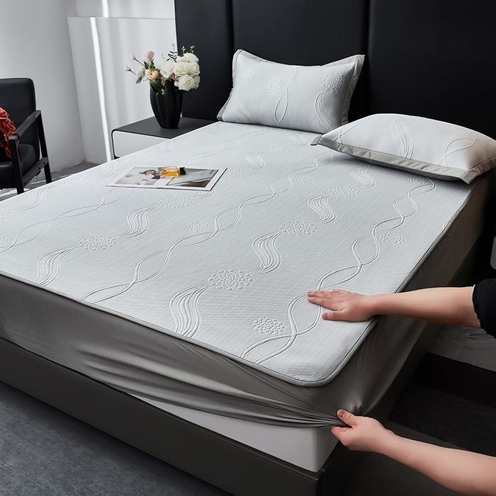 库里梦家纺 2026新款轻奢高克重复合PE高分子凉席床笠三件套-芳菲 芳菲-灰色床笠款