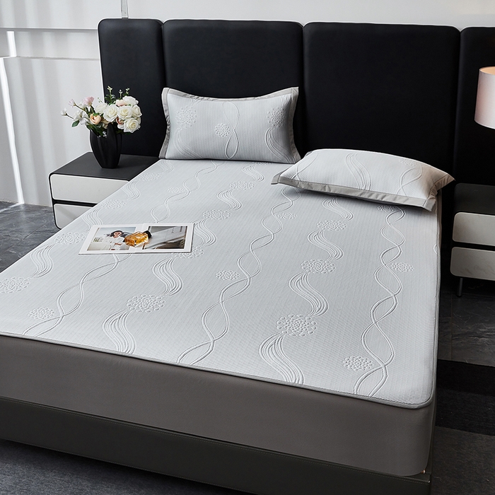 91家纺网 家纺一手货源 找家纺 库里梦家纺 2026新款轻奢高克重复合PE高分子凉席床笠三件套-芳菲 芳菲-灰色床笠款