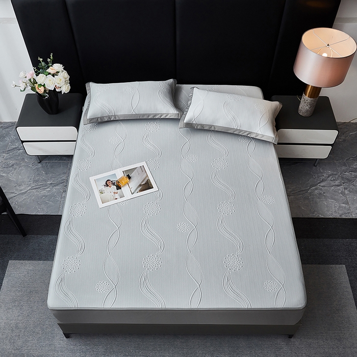 91家纺网 家纺一手货源 找家纺 库里梦家纺 2026新款轻奢高克重复合PE高分子凉席床笠三件套-芳菲 芳菲-灰色床笠款