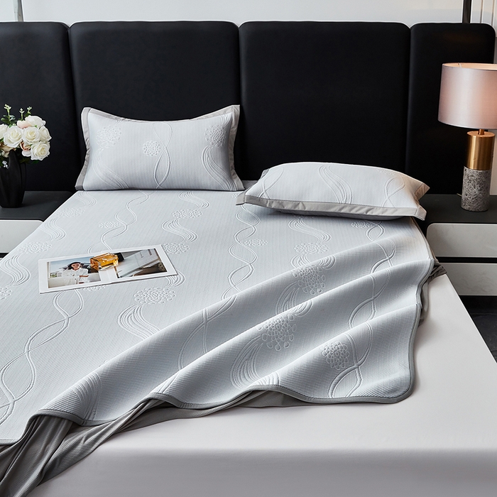 91家纺网 家纺一手货源 找家纺 库里梦家纺 2026新款轻奢高克重复合PE高分子凉席床笠三件套-芳菲 芳菲-灰色床笠款