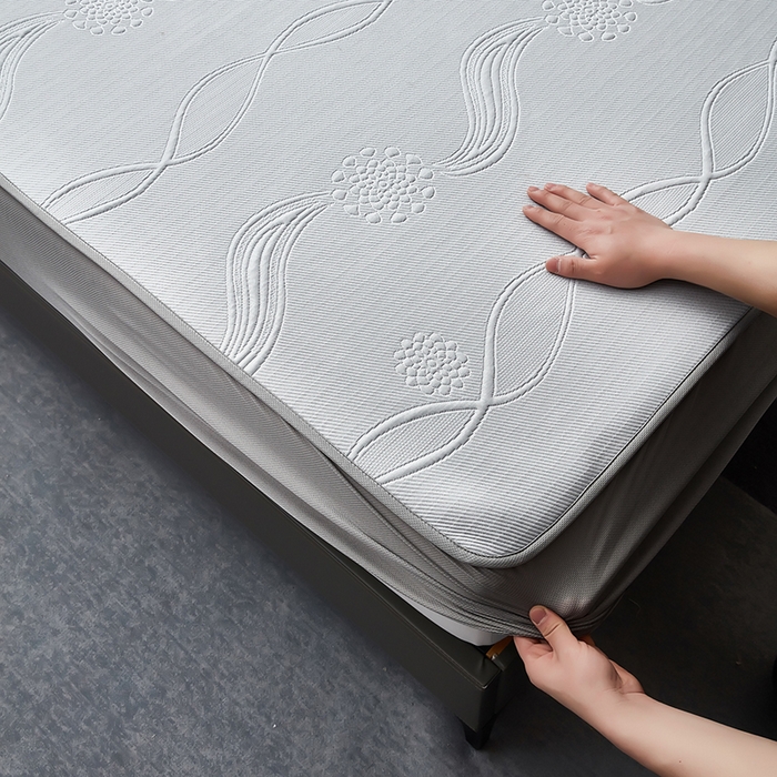 91家纺网 家纺一手货源 找家纺 库里梦家纺 2026新款轻奢高克重复合PE高分子凉席床笠三件套-芳菲 芳菲-灰色床笠款