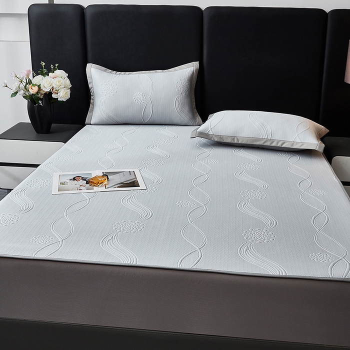 91家纺网 家纺一手货源 找家纺 库里梦家纺 2026新款轻奢高克重复合PE高分子凉席床笠三件套-芳菲 芳菲-灰色床笠款