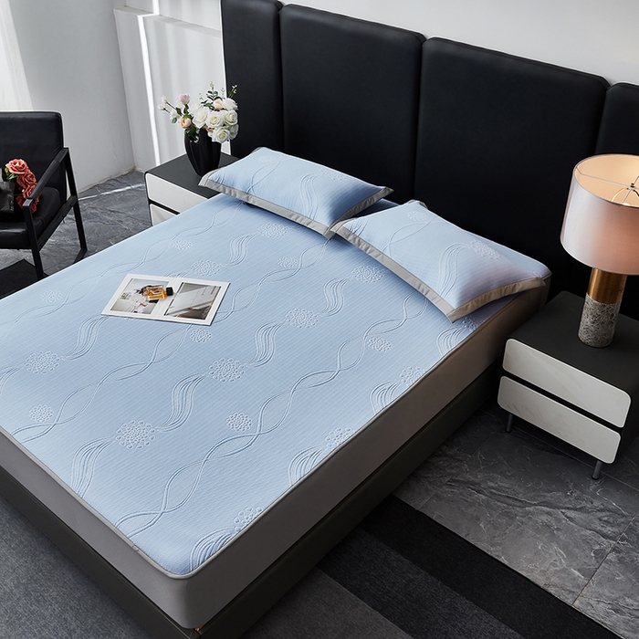 91家纺网 家纺一手货源 找家纺 库里梦家纺 2026新款轻奢高克重复合PE高分子凉席床笠三件套-芳菲 芳菲-蓝色床笠款