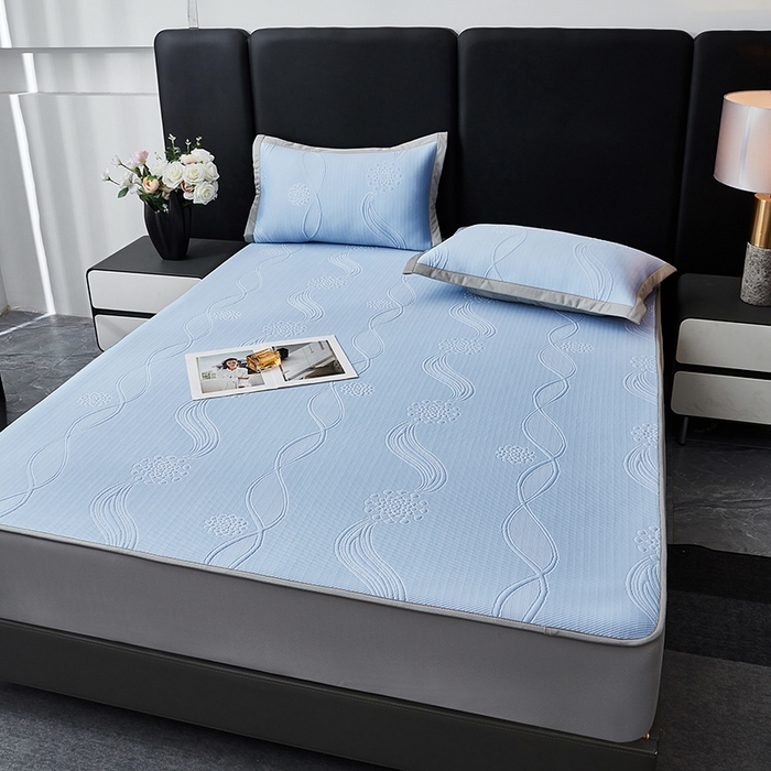 91家纺网 家纺一手货源 找家纺 库里梦家纺 2026新款轻奢高克重复合PE高分子凉席床笠三件套-芳菲 芳菲-蓝色床笠款