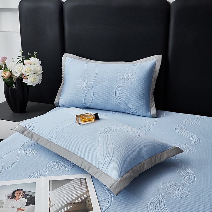 91家纺网 家纺一手货源 找家纺 库里梦家纺 2026新款轻奢高克重复合PE高分子凉席床笠三件套-芳菲 芳菲-蓝色床笠款