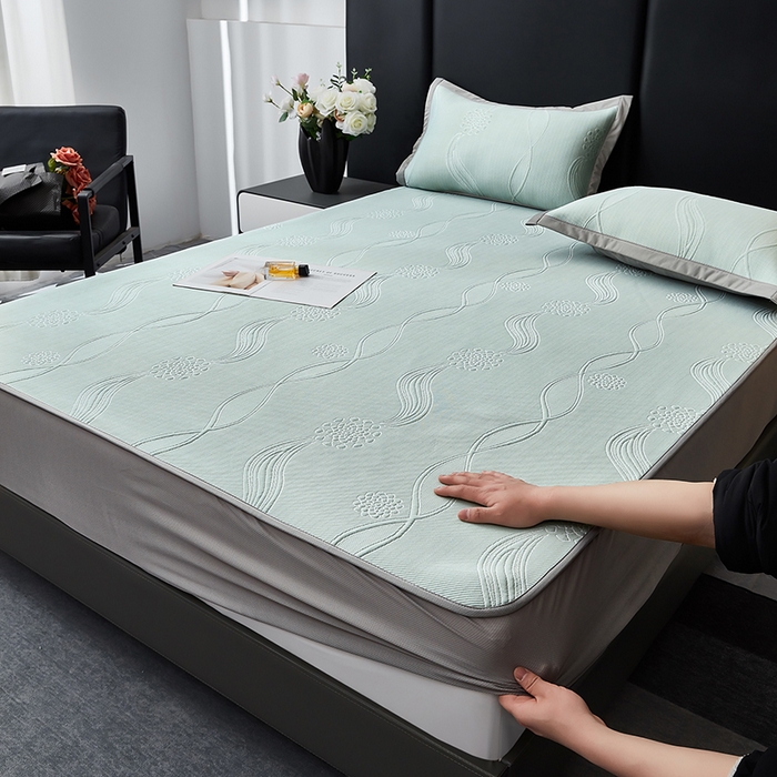 库里梦家纺 2026新款轻奢高克重复合PE高分子凉席床笠三件套-芳菲 芳菲-绿色床笠款