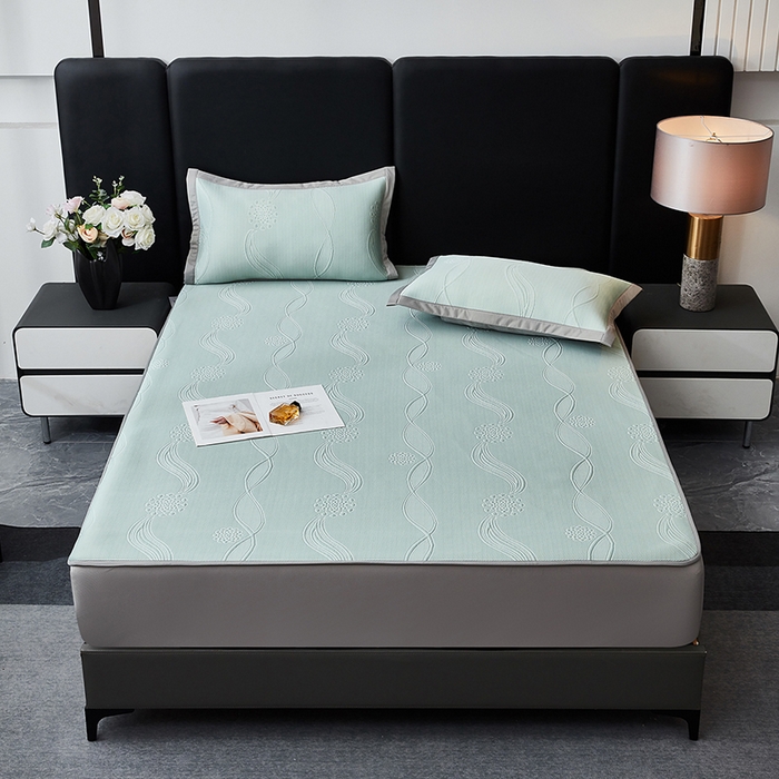 91家纺网 家纺一手货源 找家纺 库里梦家纺 2026新款轻奢高克重复合PE高分子凉席床笠三件套-芳菲 芳菲-绿色床笠款