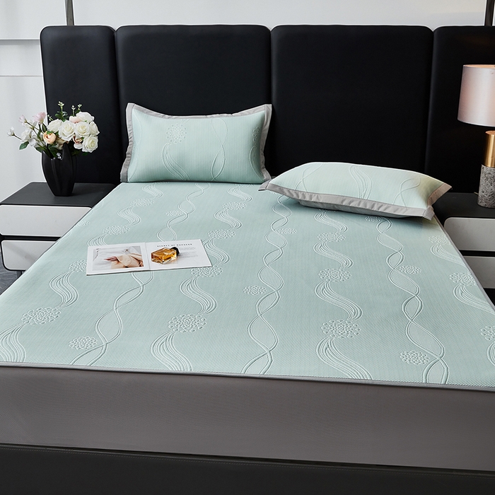 91家纺网 家纺一手货源 找家纺 库里梦家纺 2026新款轻奢高克重复合PE高分子凉席床笠三件套-芳菲 芳菲-绿色床笠款