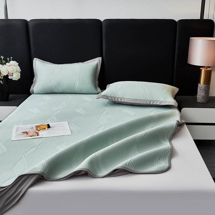 91家纺网 家纺一手货源 找家纺 库里梦家纺 2026新款轻奢高克重复合PE高分子凉席床笠三件套-芳菲 芳菲-绿色床笠款