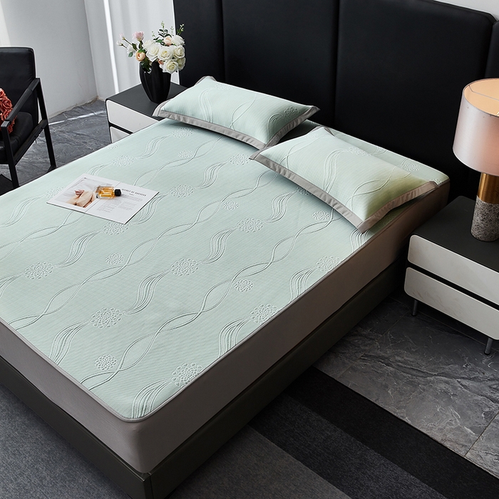 91家纺网 家纺一手货源 找家纺 库里梦家纺 2026新款轻奢高克重复合PE高分子凉席床笠三件套-芳菲 芳菲-绿色床笠款