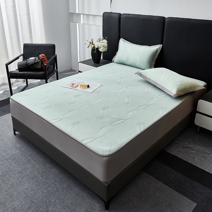 91家纺网 家纺一手货源 找家纺 库里梦家纺 2026新款轻奢高克重复合PE高分子凉席床笠三件套-芳菲 芳菲-绿色床笠款