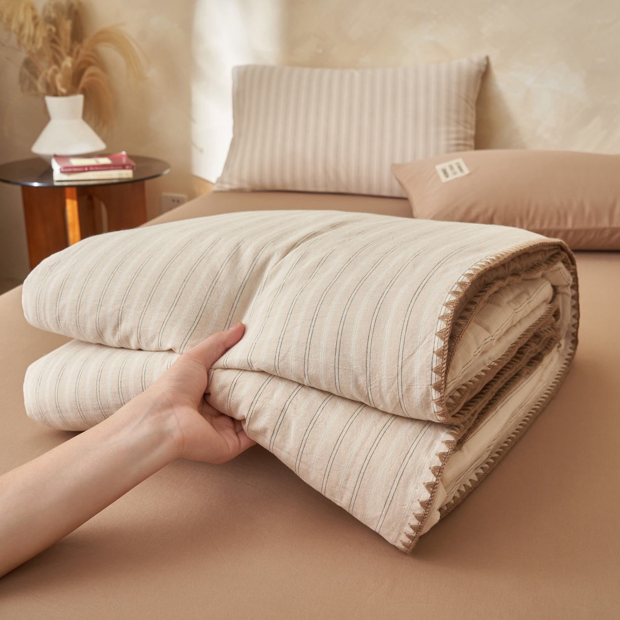 晨曦家纺 2026新款INS博主风A类全棉色织水洗棉格子夏凉被棉花被夏被空调被四件套 印章-条纹