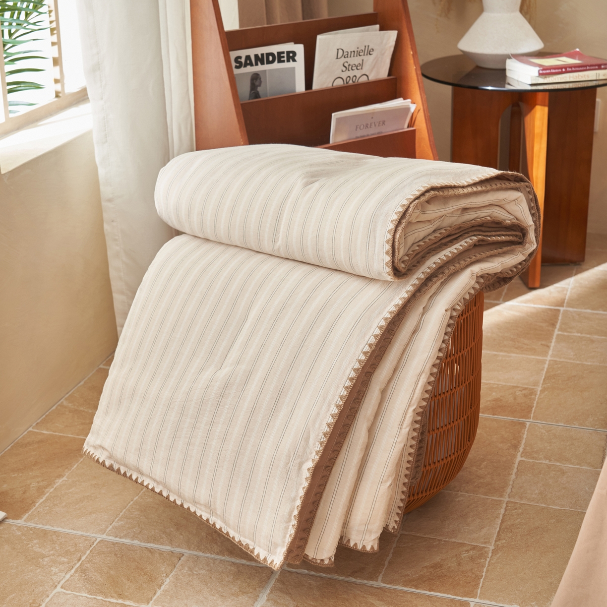 91家纺网 家纺一手货源 找家纺 晨曦家纺 2026新款INS博主风A类全棉色织水洗棉格子夏凉被棉花被夏被空调被四件套 印章-条纹