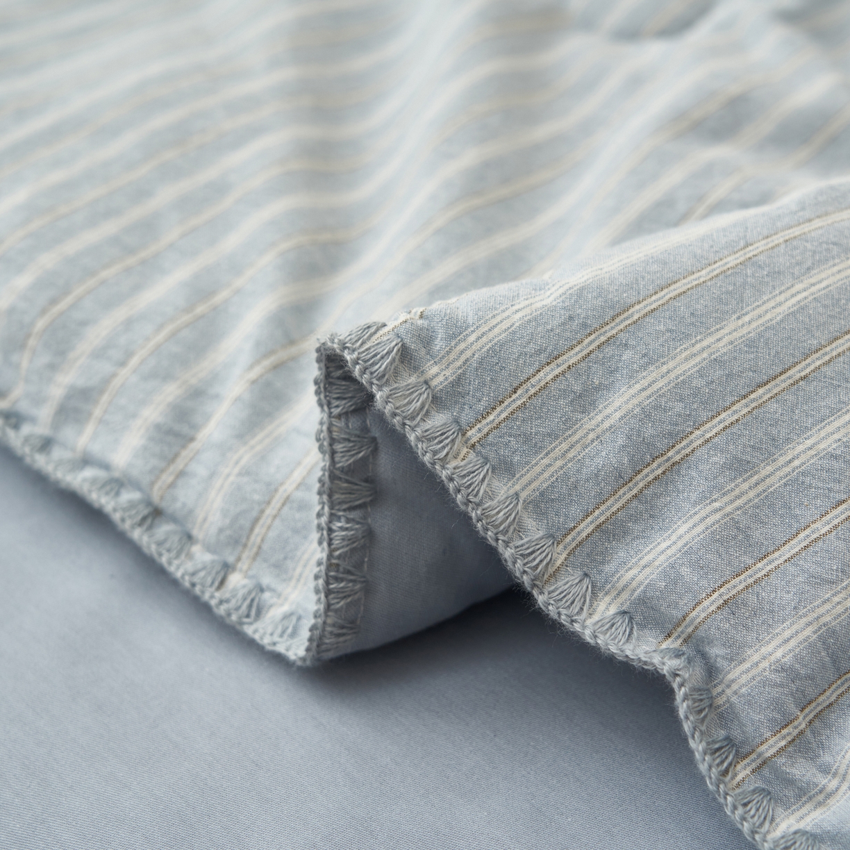 91家纺网 家纺一手货源 找家纺 晨曦家纺 2026新款INS博主风A类全棉色织水洗棉格子夏凉被棉花被夏被空调被四件套 知夏-蓝条纹