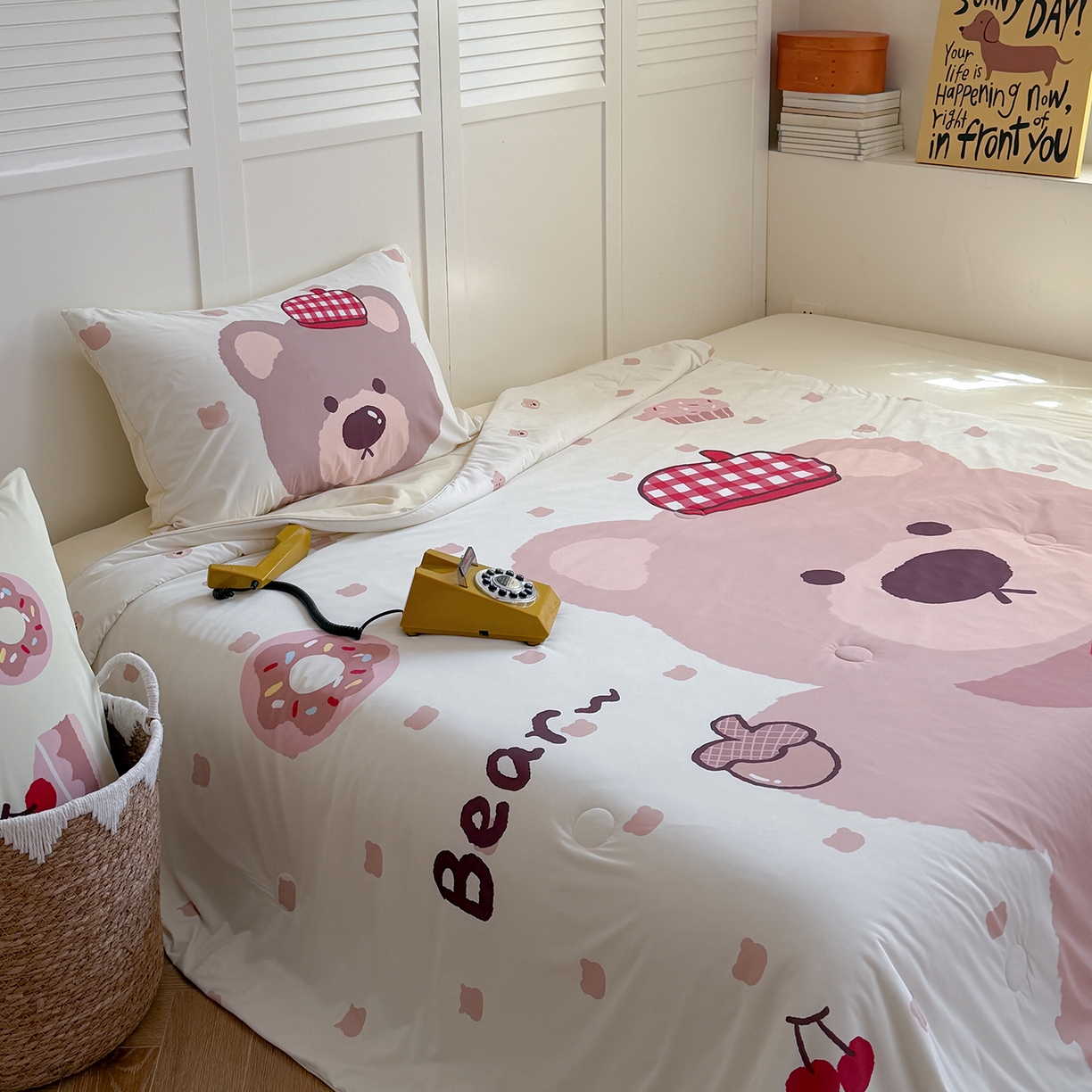 91家纺网 家纺一手货源 找家纺 TT.one 塔塔家居 2026新款A类凉感大版数码印花夏被夏凉被空调被四件套 栗子小熊