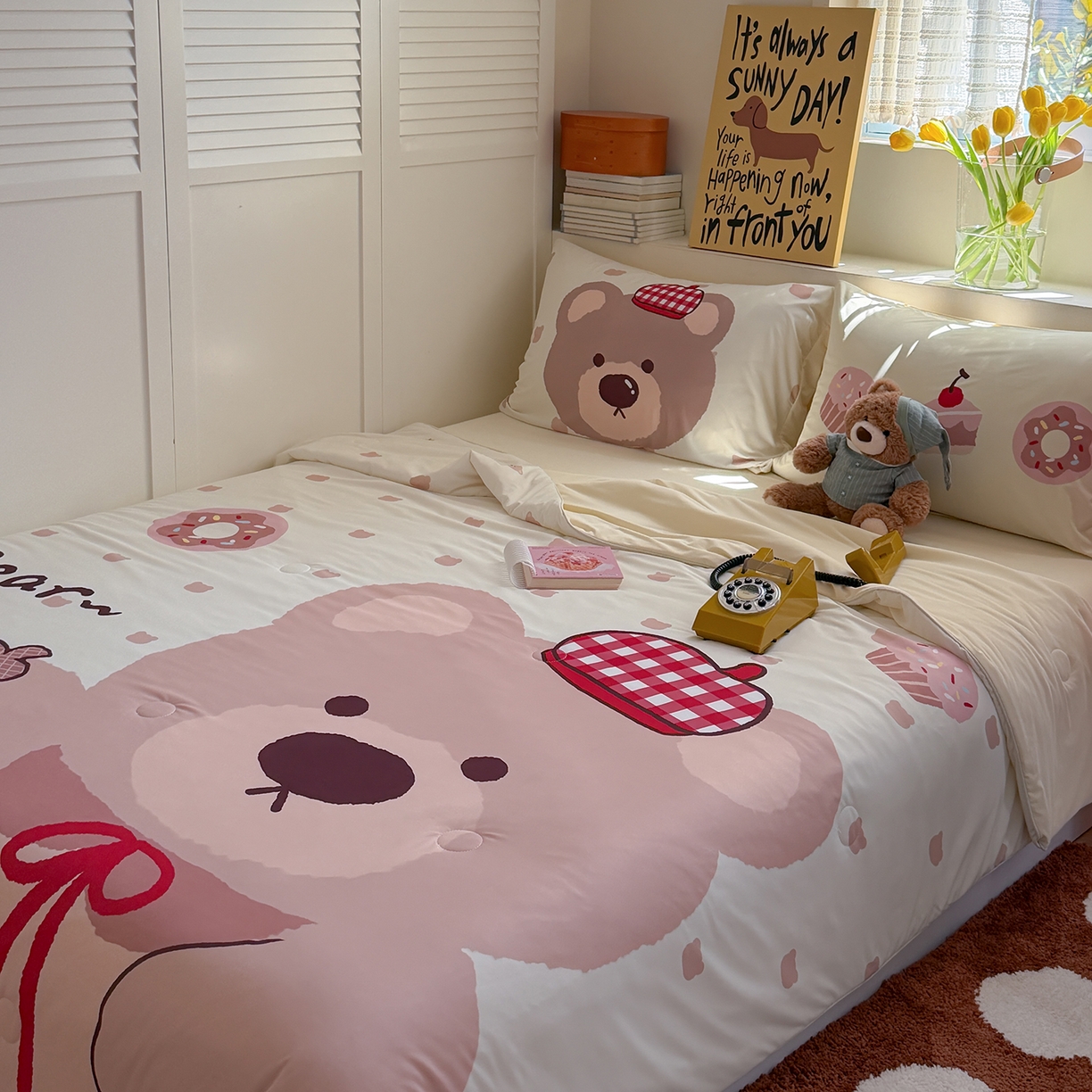 91家纺网 家纺一手货源 找家纺 TT.one 塔塔家居 2026新款A类凉感大版数码印花夏被夏凉被空调被四件套 栗子小熊