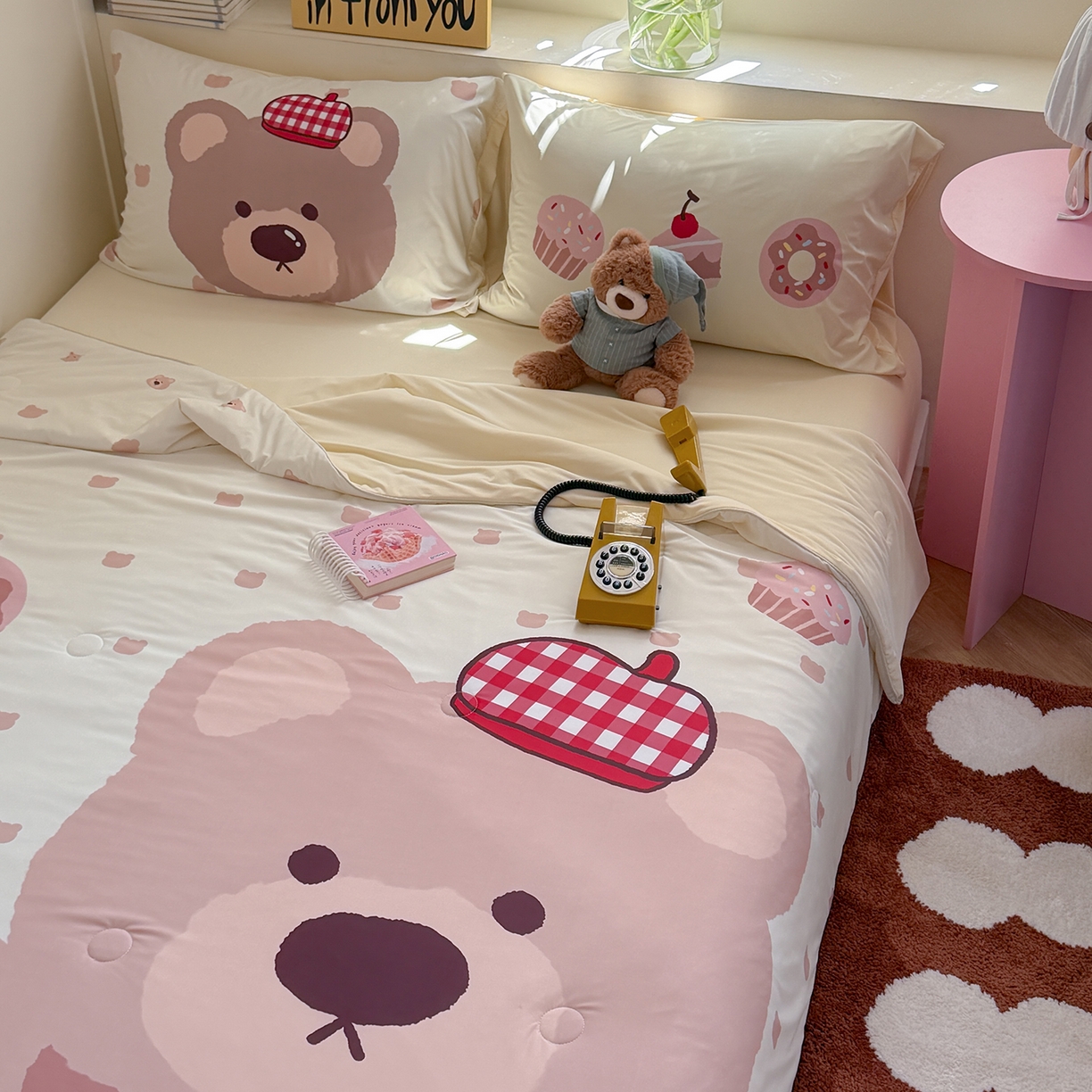 91家纺网 家纺一手货源 找家纺 TT.one 塔塔家居 2026新款A类凉感大版数码印花夏被夏凉被空调被四件套 栗子小熊