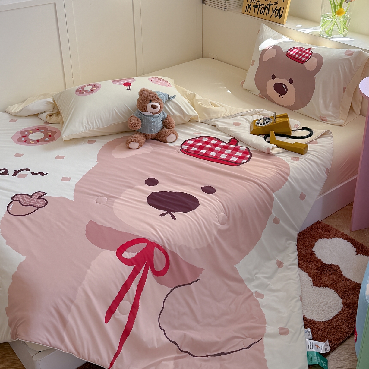 91家纺网 家纺一手货源 找家纺 TT.one 塔塔家居 2026新款A类凉感大版数码印花夏被夏凉被空调被四件套 栗子小熊